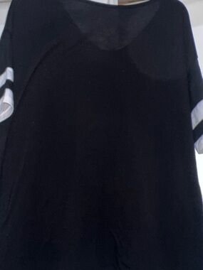 SHEIN Black Short Sleeve Tee with White Sleeve Stripes